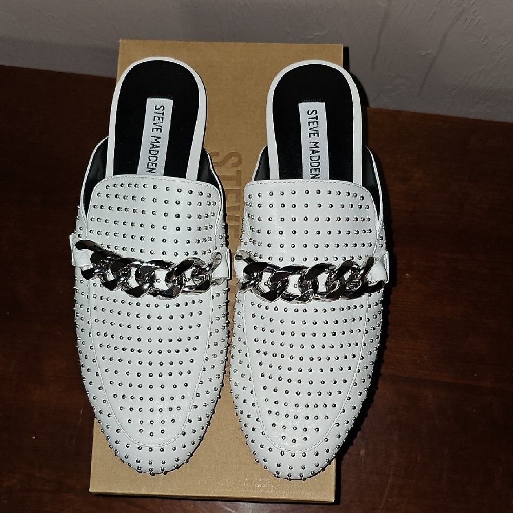 Steve Madden White Studded Loafers